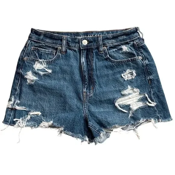 American Eagle Comfort Stretch Waistband Mom Short Destroyed Denim Size 6 - Picture 2 of 9